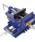 LMAOSS 5 Inch X Y Cross Slide Drill Press Vise Heavy Duty Steel Construction Precision Milling Machine Clamp view from the side on white background.