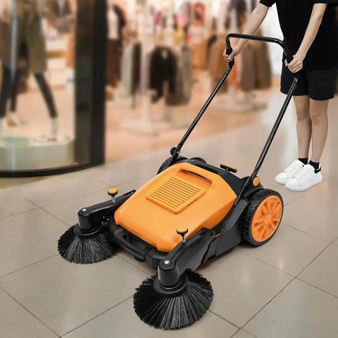 Heavy Duty Outdoor Manual Sweeper With Forty One Inch Cleaning Width And Large Fifteen Gallon Dustbin For Fast Yard Picking Easy Push Action No Battery Required For Patios Driveways