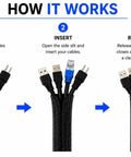 Premium NeatWire Self-Closing Cable Sleeve Kit For Snazzy Wire Management. Flexible split braided sleeve wraps USB and power cords