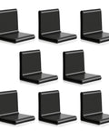 8 Piece Heavy Duty Rubber Corner Caps For Metal Bed Frame Legs With Anti Slip L Shape Design In Matte Black arrangement on white background.