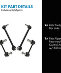 Rear Suspension Kit For 2009 To 2017 Ford Expedition And Lincoln Navigator Including Two Rear Sway Bar Links And Two Upper Rear Control Arms With Ball Joints For A Beefed Up Ride And Slick Handling. 4-piece kit shown