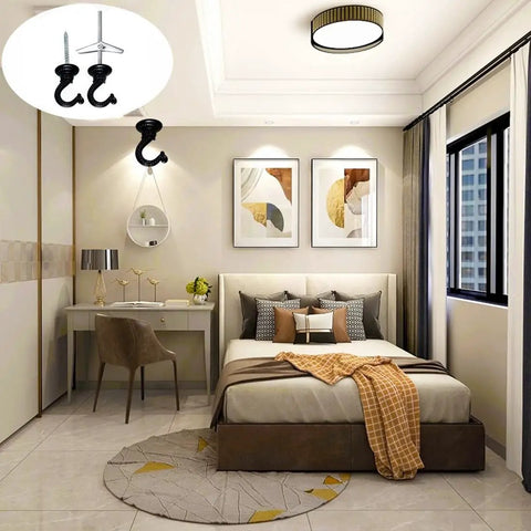 Heavy Duty Swag Ceiling Hooks With Hardware For Hanging Plants Chandeliers Wind Chimes And Ornaments, 55mm Metal Hooks in bedroom