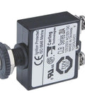 Rock Solid 20 Amp Circuit Breaker With Push Button Reset And Screw Terminal Mount, compact black housing with reset button.