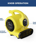600 CFM Air Mover Blower For Industrial, Workshop, And Home Use, showing control panel and reset button, model GF600A Yellow