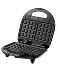 3 In 1 Breakfast Maker With Interchangeable Plates Electric Sandwich Waffle And Steak Press Stainless Steel Non Stick Coating 110V For Home Kitchen Quick And Easy Meal Prep For Busy Mornings in open position showing waffle molds.