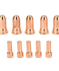 Solid Crafted 1.5Mm Copper Nozzle Electrode Kit With 10 Pieces For PT100 Series Plasma Cutter, showing 5 copper nozzles and 5 electrodes.