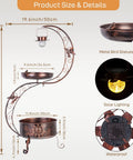Outdoor Metal Standing Bird Bath With Solar Lamp Vintage Style Garden Birdbath Pedestal With Flower Planter 36 Inches Tall And 19.6 Inches Wide S Shaped Design With Hummingbird Ornaments For Bird Lovers, product dimensions and features displayed.