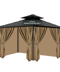 Universal Privacy Curtain For 10x12 Gazebo, 4 Panels Waterproof Outdoor Sidewalls With Zipper, Brown, installed view.