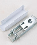 Universal Freezer Door Hinge With Integrated Spring Replacement Casing For Refrigerator Doors No Fuss Drop Down Spring Hinge Easy Install Fridge Accessory For Home Use, shown with metal hinge and white casing on a neutral background.