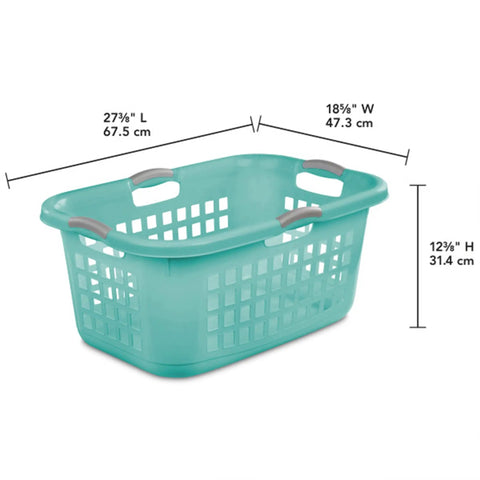 Six Pack Plastic Laundry Basket Hamper Set 2 Bushel Ultra Aqua Chrome Beastly Capacity with dimensions and handles