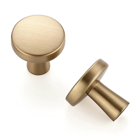 Champagne Bronze Cabinet Knobs 1 Inch Round Drawer Knob Set 30 Pack With 60 Screws For Easy Mount—round knob shown front and side