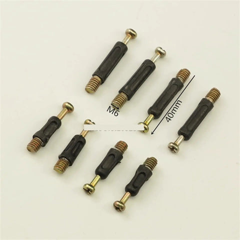 Premium Heavy Duty Kickass 3 In 1 Furniture Connectors with various sizes of 40mm cam rod bars and rivet nuts.