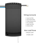 WiFi Ceiling Fan And Light Remote Control Kit Compatible With Alexa And Google Phone App showing wiring connections and power details
