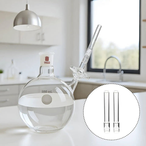 Glass Tube Stem Set Four Pcs Straight 110mm Downstems with glass beaker and test tubes for lab and water pipe use