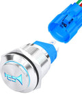 12V Momentary Horn Push Button Switch With Blue LED, stainless steel 16mm metal switch for automotive, marine, boat, train applications