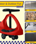 Close-up of Toddler Wiggle Car Ride On Toy Zero Battery Hassle showing its red plastic design ideal for indoor and outdoor fun.