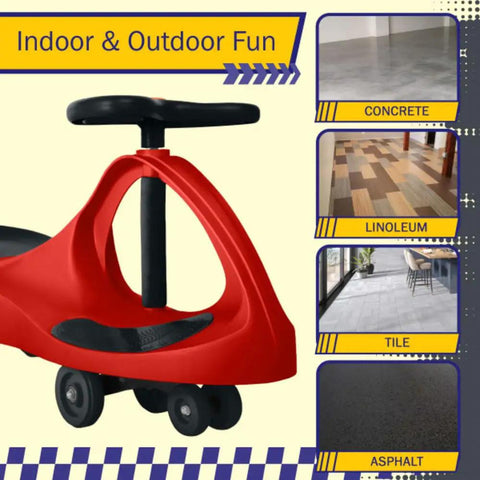 Close-up of Toddler Wiggle Car Ride On Toy Zero Battery Hassle showing its red plastic design ideal for indoor and outdoor fun.