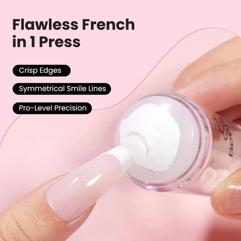 Six Piece French Tip Nail Stamp Kit With Silicone Stamper Replacement Heads And Scrapers showing precise nail stamping