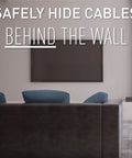 Living room with wall-mounted TV using Cord Cover With Grommets For Wall Mounted TV Cables, 2 Pack, Slick Cable Management Kit.