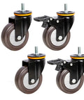 Big Heavy Duty Rubber Castor Wheels Four Pack Swivel Casters With Brake M12 Thread Rod Four Inch Trolley Dolly Furniture Casters