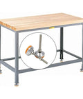 Heavy Duty Carbon Steel Adjustable Leveling Feet For Heavy Machinery And Straightener Racks With No Sweat Threaded Adjustment And Ridiculously Sturdy Orange Rubber Base Supports Built Tough For Daily Shop Grind on workshop table.