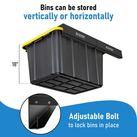 Overhead Garage Storage Rack System For Ceiling Tote Bins Heavy Duty Hanging Rails Metal Shelving For 27 Gallon Totes 4 Set Black