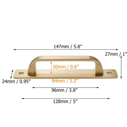 Dimensions of 5-Inch Brushed Gold Cabinet Pulls With Base Plate Aluminium Alloy Square Kitchen Cabinet Handles