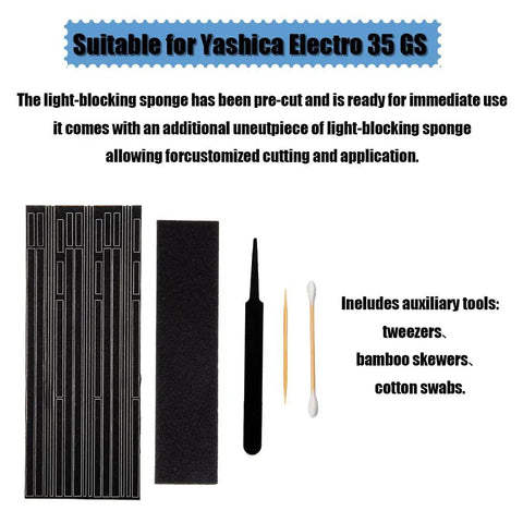 Heavy Duty Self Adhesive Light Leak Seal Foam Gasket Tape Kit For Yashica Electro 35 Film Cameras includes pre-cut sponge and tools.