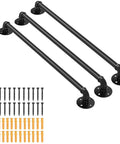 Heavy Duty 3 Pack Wall Mounted Pipe Handrail For Staircases And Porch Steps Black Galvanized Steel Grab Bars, hardware included.