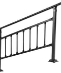Rock Solid Wrought Iron Outdoor Stair Railing With Adjustable Frame For Zero To Five Steps in sleek matte black finish