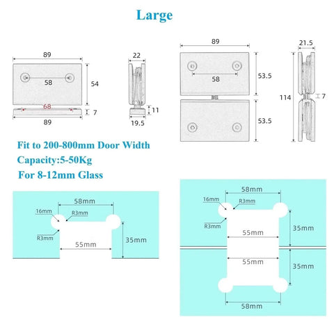 Heavy Duty Frameless Glass Shower Door Hinges Featuring Straight Up Tight Installation And Heckin Smooth Gliding Action That Checks Every Box For Modern Bathroom Renovations Built To Stand The Test Of Time, large size, fit for 200-800mm doors.