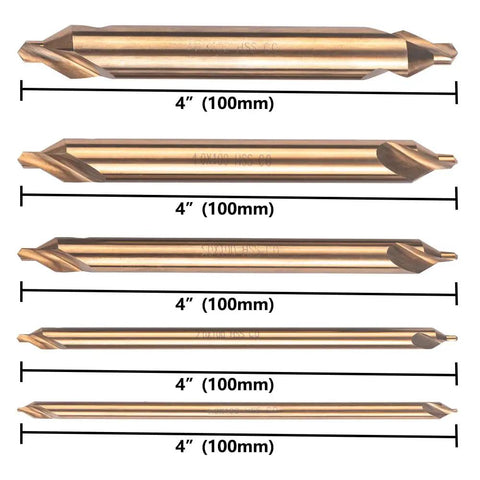 Beast Mode Cobalt Center Drill Bits Set M35 HSS 60 Degree 4 Inch For Lathe And Metalworking 5 Piece Kit With Sizes 1.0-5.0