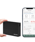 Smart All In One Gun Safe Security Monitor With Laser Door Alarm And Real Time Temperature Humidity And Vibration Tracking For Safe Box And Cabinet Storage Real Time Alerts And Easy Remote Monitoring black monitor and app screen