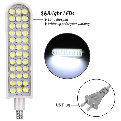 Close-up of 36 LEDs on Gooseneck Magnetic Work Light with US plug, for sewing machines, lathes, drills, and benches