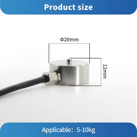 Tiny Button Type Load Cell Sensor For Weighing And Force Sensing, Tension And Compression Ready, High Precision 0.2 Percent, 20x12mm, 3m Cable, Handles 0-200kg With Easy Mounting, 20x12mm stainless steel load cell with cable