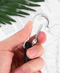 Close-up of carabiner hook on 4 Pack Elastic Bungee Cord Straps With Carabiner Hooks For Luggage Camping And Outdoor Gear Heavy Duty Polyester Straps