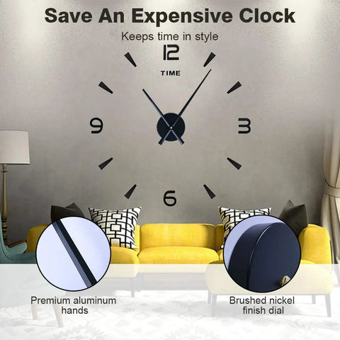 Modern living room with clock featuring Two Pairs Of 3D Clock Hands For DIY Wall Clock Movement Quartz Mechanism Large Black Gold Hand Set.