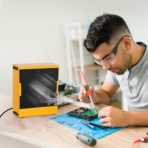 Heavy Duty Solder Fume Extractor With High Suction 2800 RPM Copper Motor Low Noise Smoke Absorber in use at soldering station
