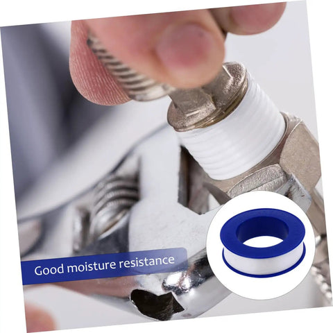 Close-up of 30 Pieces PTFE Thread Seal Tape DIY Leak Repair High Density Plumbing Fittings applied on metallic pipe connection.