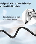 Flexible Beefy RG58 Coax Cable 3ft 50 Ohm With PL-259 UHF Male Connectors, easy to handle in tight setups, caliper measuring width.