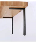 Heavy Duty L Shaped Corner Brackets For Wall Shelf Support, black steel, mounted under wooden shelf, strong support.