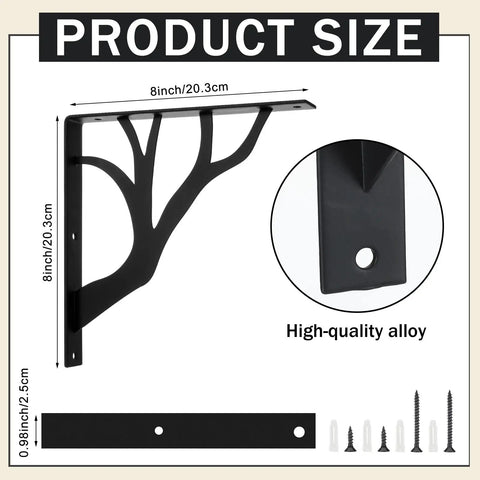 2 Pack 8 Inch Decorative Black Shelf Brackets Heavy Duty Wall Mount L Shaped Floating Shelves With Hardware For DIY Kitchen Shelving And Wall Decor With All Mounting Hardware Included For Easy Hassle Free Installs, black iron bracket, 8x8 in