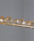 Six Light Retro Pendant Chandelier With Adjustable Chain Sleek Modern Hanging Lamp above a metallic frame with geometric glass shades.