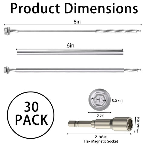 Product dimensions of 30 Pack 8 Inch Stainless Steel Gutter Screws With 304 Stainless Sleeves For 6 Inch Gutters Beefy Heavy Duty Roof Gutter Repair Kit With Magnetic Socket Premium Metal Gutter Fasteners Replacement