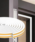 32 Foot Self Adhesive Foam Weather Stripping For Doors And Windows D Shape Draft Stopper Tape coiled near door frame for installation