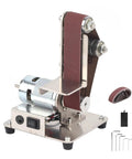 Compact Mini Electric Belt Sander For Home Workshop Desktop Grinding Polishing Tool Compact Design fits metal and wood with stainless steel build.