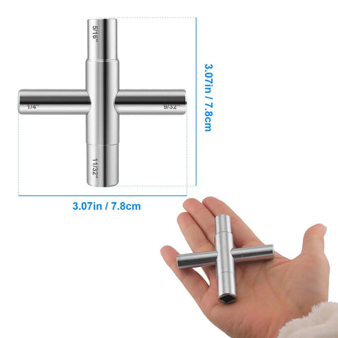 Four Way Sillcock Water Key 1/4 In 9/32 In 5/16 In 11/32 In Go-To Must-Have Handy Palm Sized Shutoff Tool For Hose Bibs Anti Corrosion Zinc Plated Steel The Essential Home Or Crisis Kit Hydrant Valve Key, 3.07in