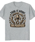 Cool Mechanical Engineer Tee With Exploded Gear Graphic Design, gray unisex cotton shirt with mechanic-themed graphic.
