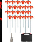 Heavy Duty 20 Pack Screw In Tent Stakes 8 Inch Ground Anchors With Hex Head Driver Carbon Steel Stakes, orange finish and storage box.