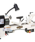 Dead Reliable Bench Top Wood Lathe With 12 Inch Swing And 15 Inch Turning Space featuring a sleek design and adjustable light for woodworking.